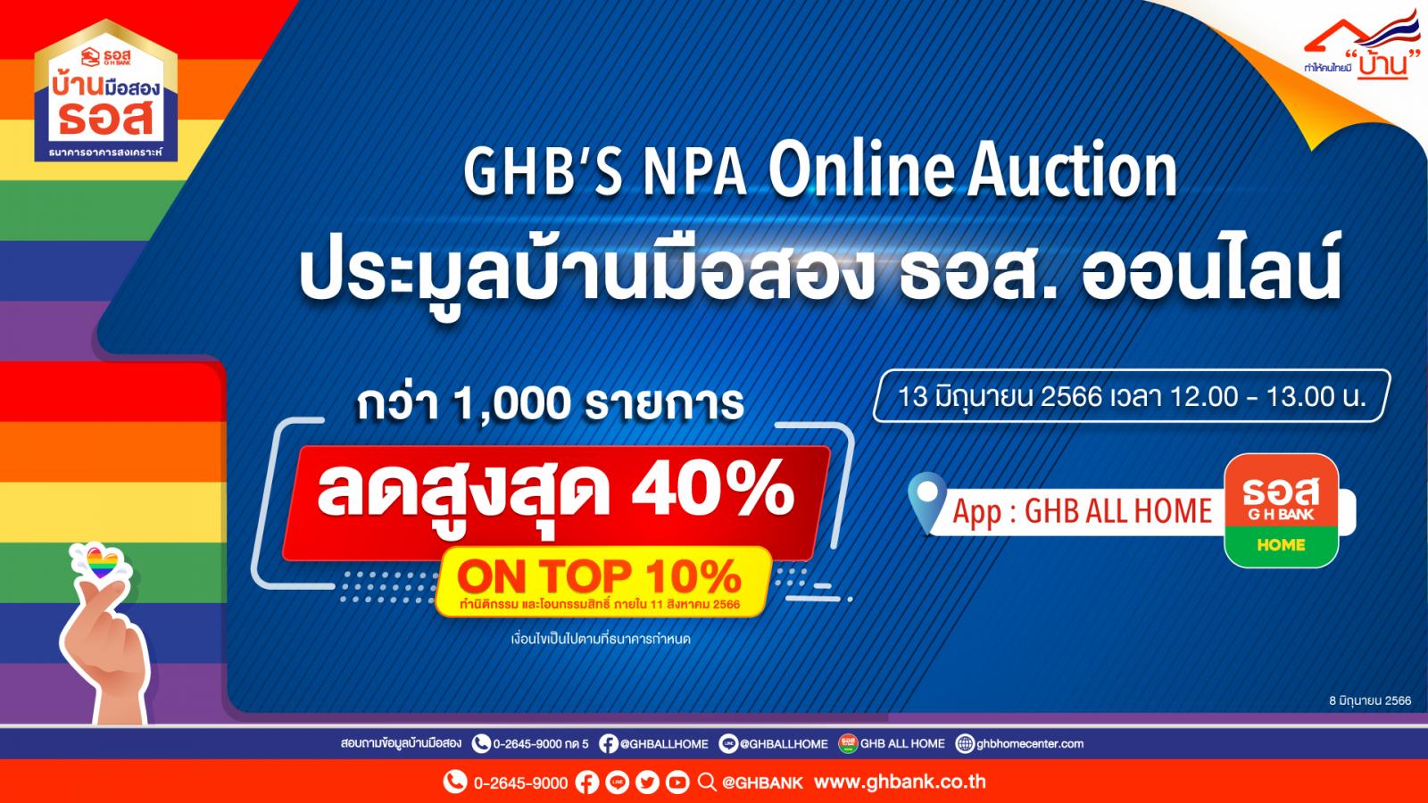 บ้านมือสอง ธอส.จัดประมูลออนไลน์ 13 มิ.ย.นี้ ลดสูงสุดถึง 40%