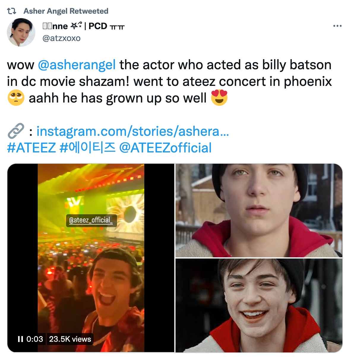 “Asher Angel” จาก “Shazam!” ไปดูคอนเสิร์ต วง “ATEEZ”