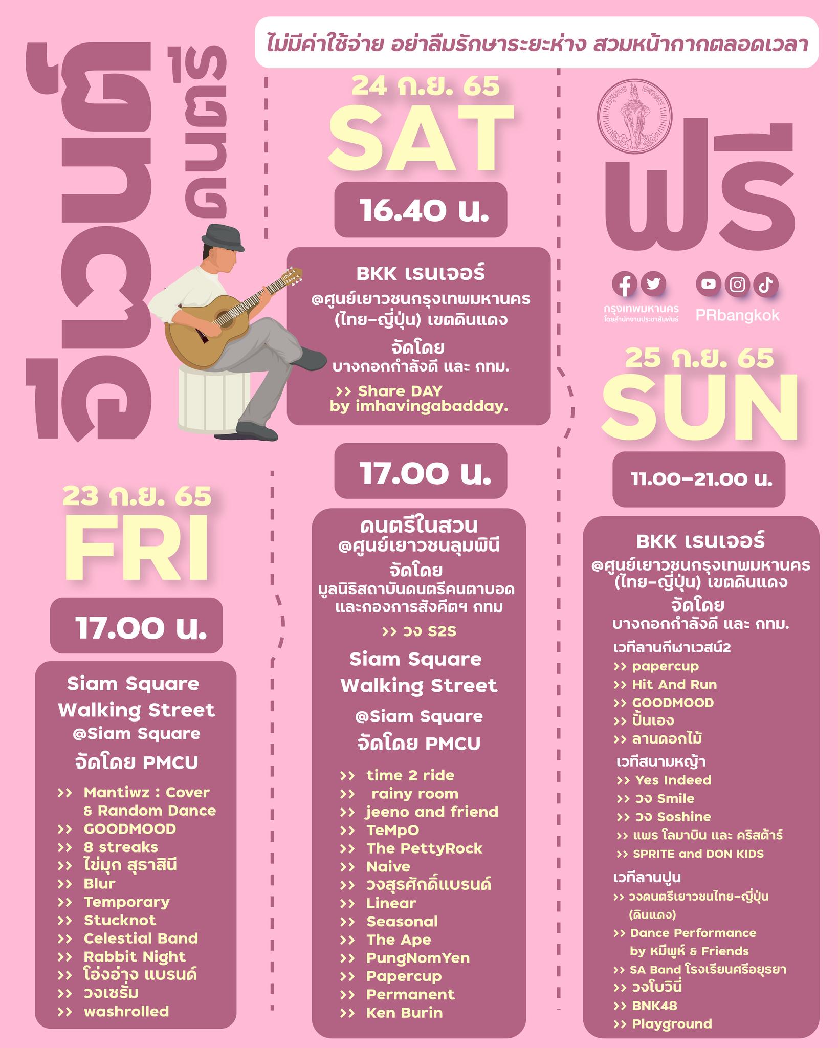 อัปเดตตารางจัดกิจกรรมงานดนตรีในสวน ทุกงานทั่วกรุงเทพฯ ชมฟรี!