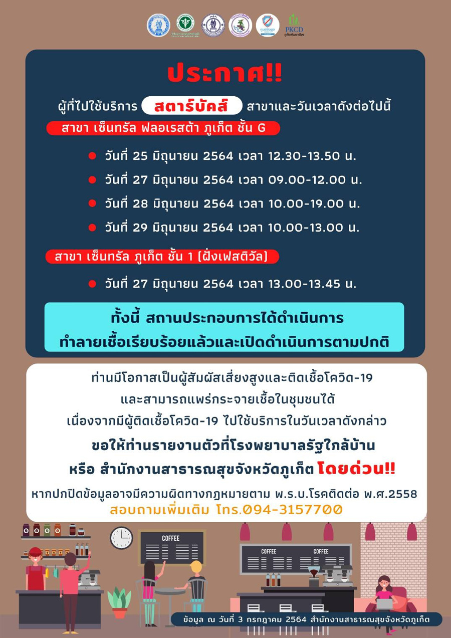 ภูเก็ต ประกาศจุดเสี่ยงโควิด ใครใช้บริการรีบเช็กด่วน! ภูเก็ต ประกาศจุดเสี่ยงโควิด ใครใช้บริการรีบเช็กด่วน!