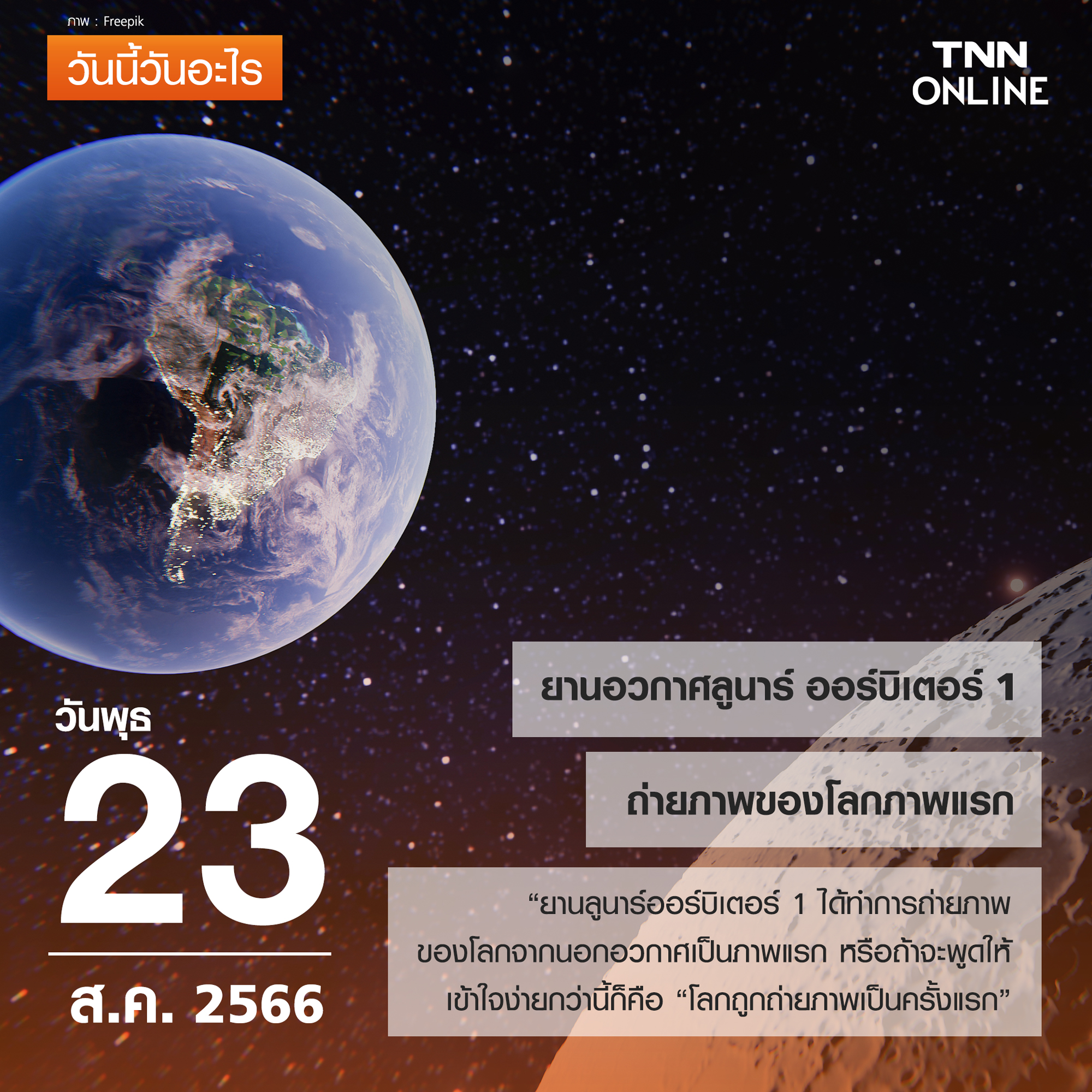 วันนี้วันอะไร 23 สิงหาคม ยานลูนาร์ออร์บิเตอร์1 ถ่ายภาพของโลกภาพแรก!