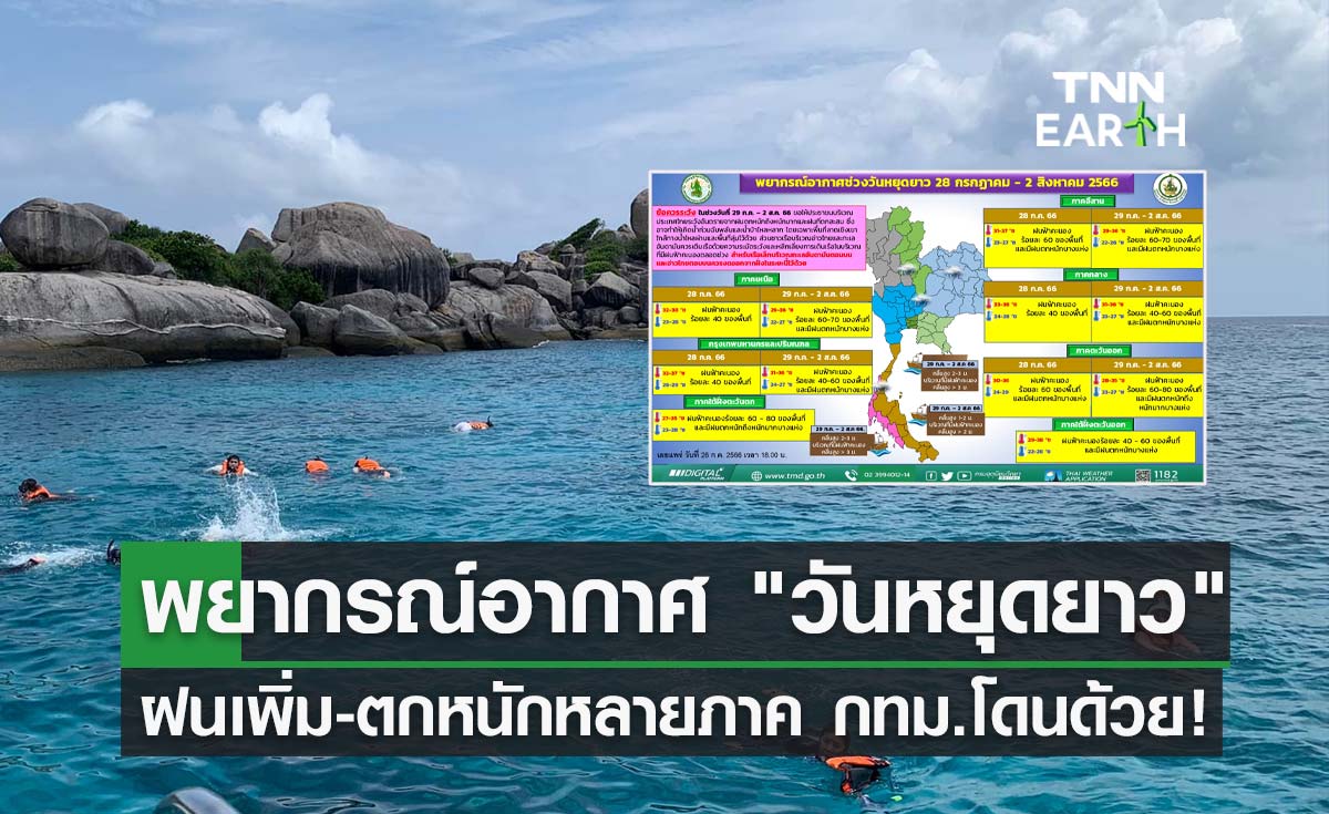 "วันหยุดยาว" 28 กรกฎาคม – 2 สิงหาคม ไทยฝนเพิ่ม ตกหนักหลายภาค กทม.โดนด้วย!