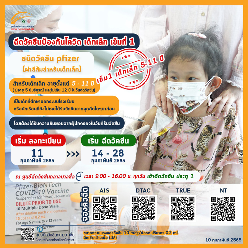 พรุ่งนี้ 9 โมง! เปิดจองคิวฉีด ไฟเซอร์ฝาส้ม เด็ก 5-11 ปี ผ่าน 4 ค่ายมือถือ