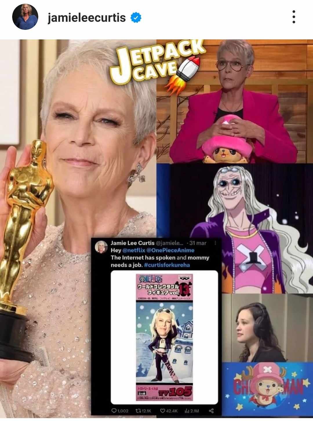 “Jamie Lee Curtis” พร้อมลุยเพื่อคว้าบท ใน “ONE PIECE” “Jamie Lee Curtis” พร้อมลุยเพื่อคว้าบท ใน “ONE PIECE”