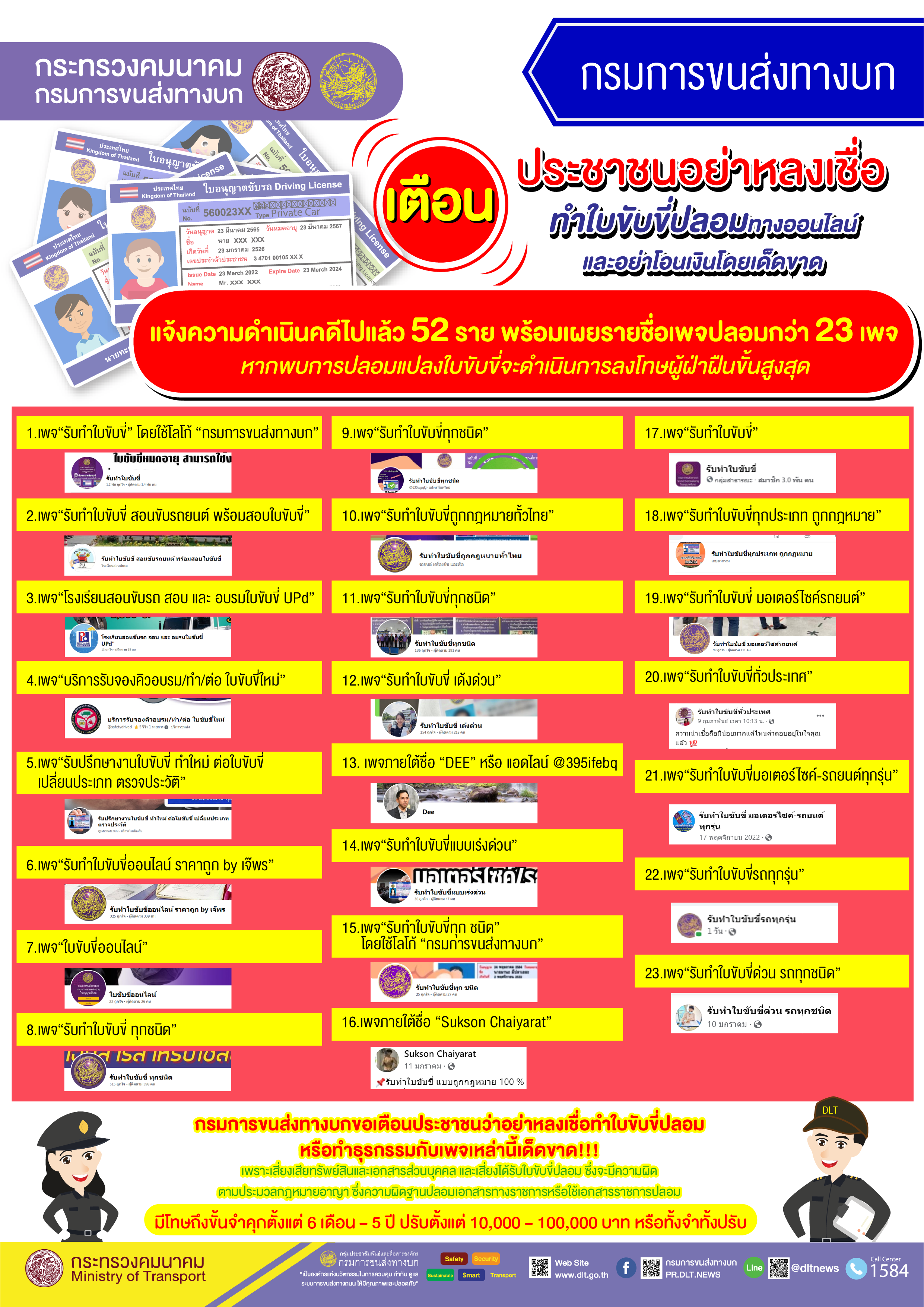 เช็กเลยที่นี่! กรมขนส่งฯ เปิดรายชื่อ 23 เพจปลอม ทำใบขับขี่
