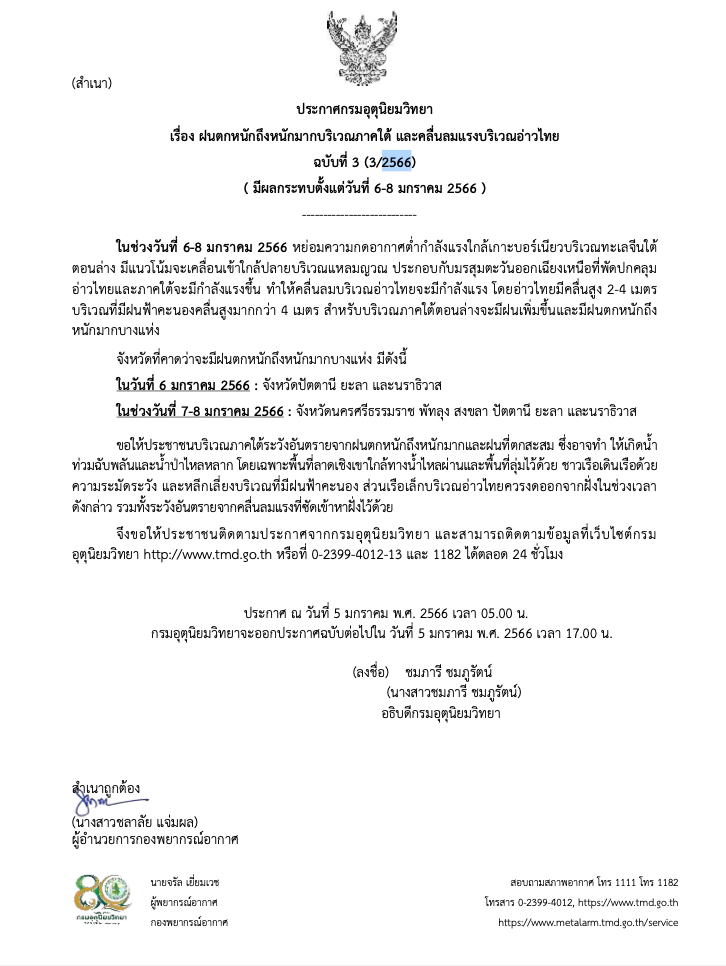 ใครอยู่ 6 จว.นี้เช็กด่วน! อุตุฯเตือนฉ.3 “ฝนตกหนักถึงหนักมาก” 6-8 ม.ค.นี้ 
