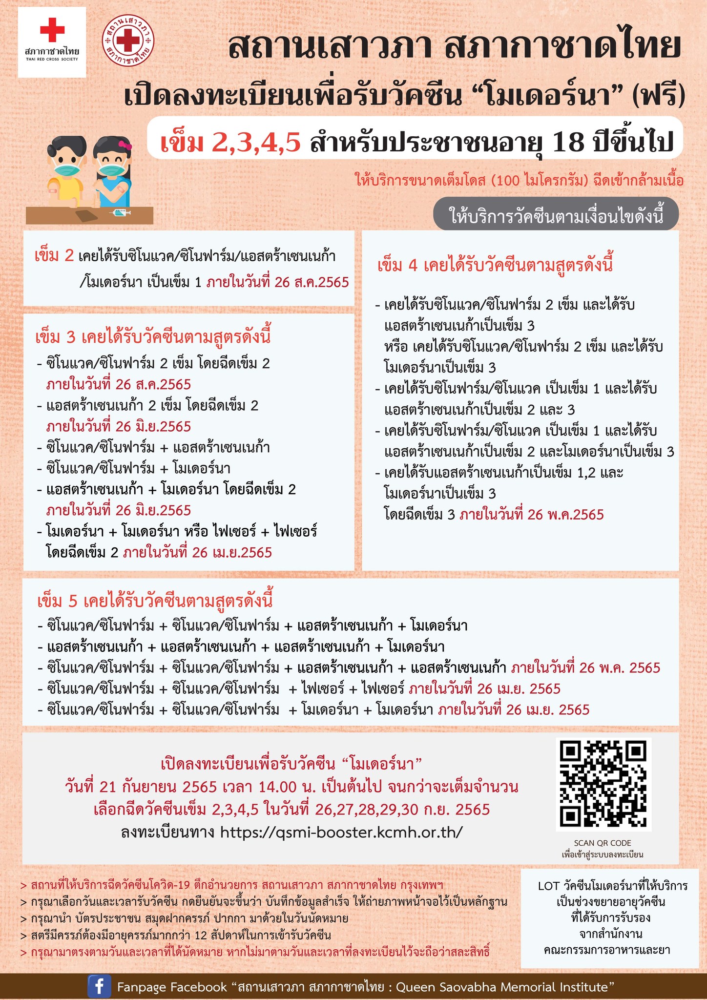 สถานเสาวภา สภากาชาดไทย เปิดลงทะเบียนฉีดวัคซีนโมเดอร์นา ฟรี เข็ม 2,3,4,5 สถานเสาวภา สภากาชาดไทย เปิดลงทะเบียนฉีดวัคซีนโมเดอร์นา ฟรี เข็ม 2,3,4,5