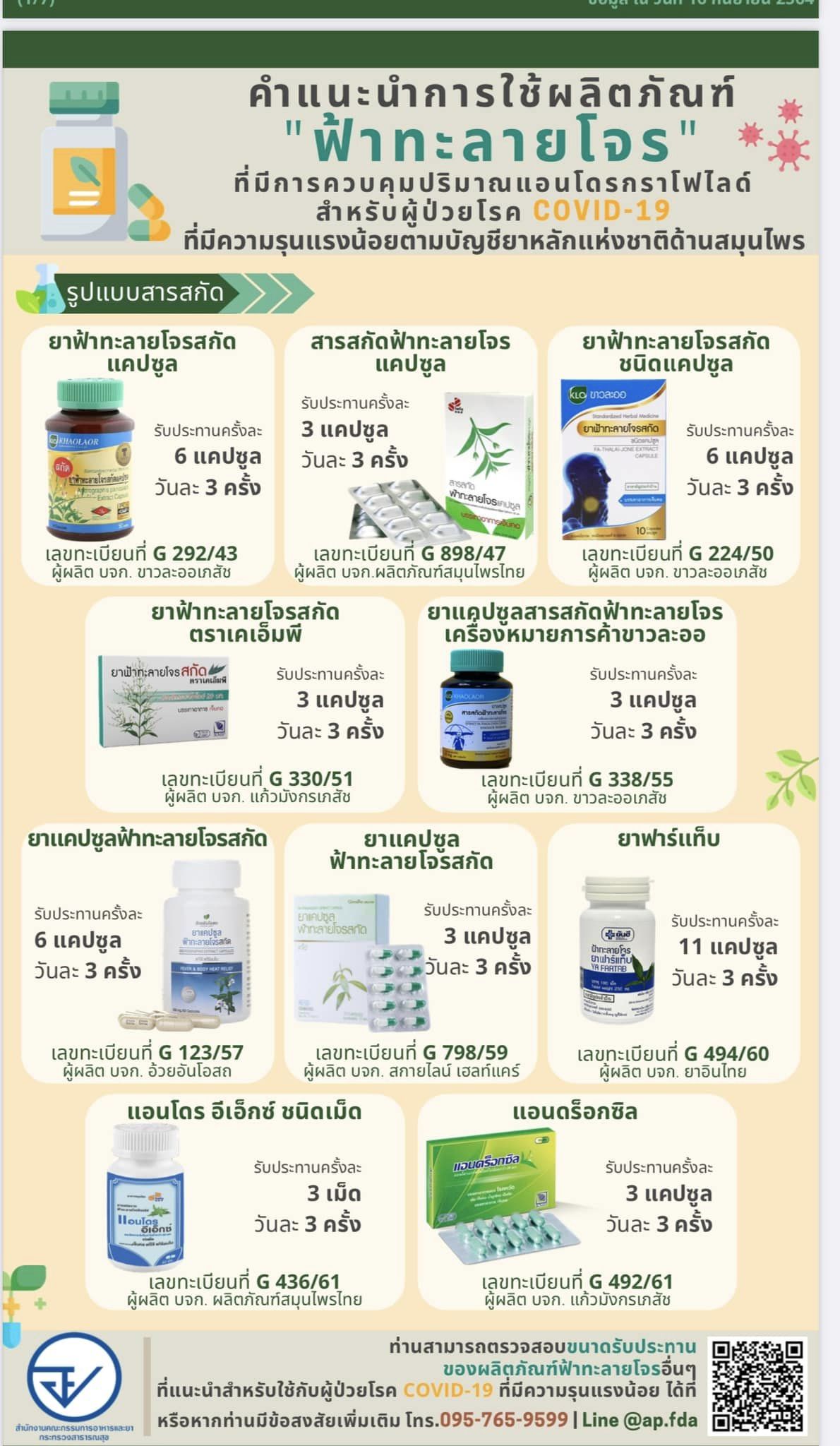 ฟ้าทะลายโจร เมื่อติดโควิดกินอย่างไร แต่ละยี่ห้อต้องกินเท่าไหร่