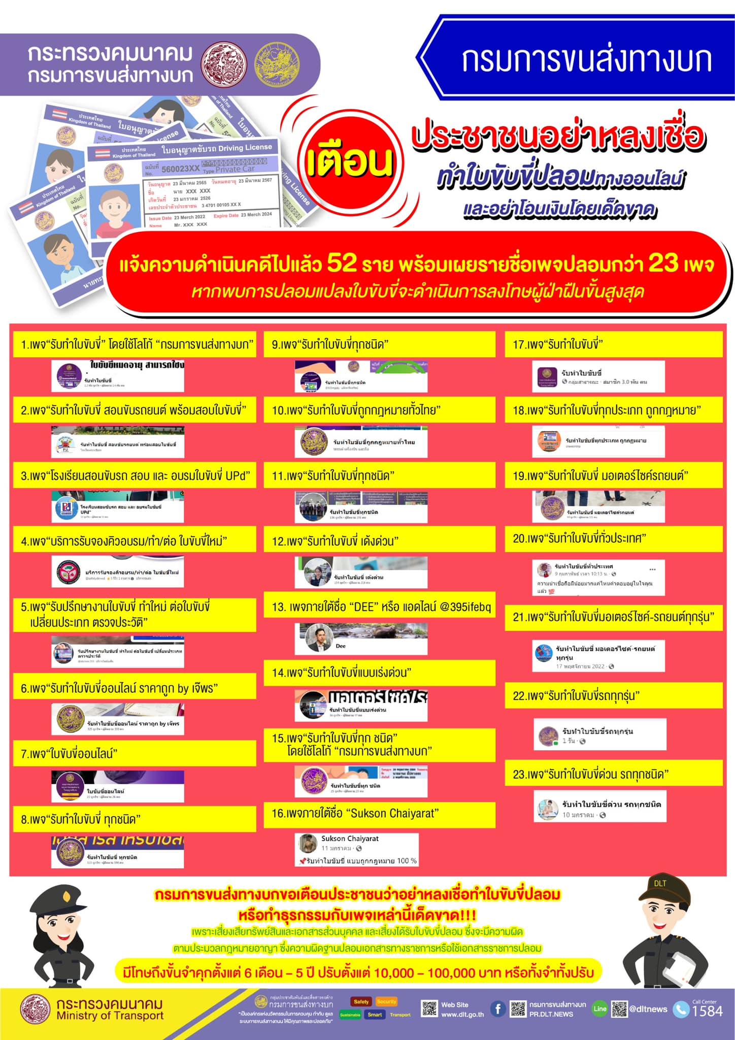 เปิดรายชื่อ 23 เพจมิจฉาชีพหลอกทำ “ใบขับขี่ออนไลน์” อย่าหลงเชื่อ! สูญเงิน-เสียเวลา เปิดรายชื่อ 23 เพจมิจฉาชีพหลอกทำ “ใบขับขี่ออนไลน์” อย่าหลงเชื่อ! สูญเงิน-เสียเวลา