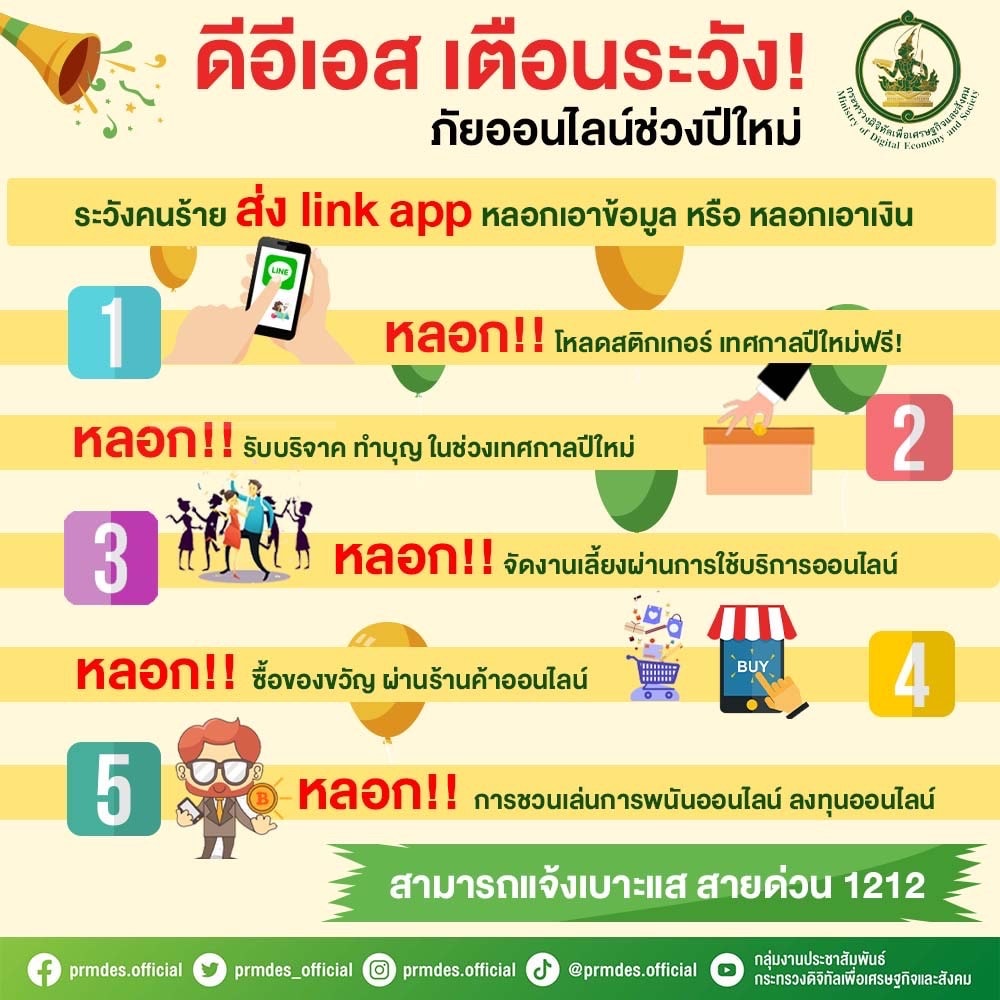 เตือนภัยช่วงวันหยุดปีใหม่! ระวังลิงก์-แอปฯหลอกเอาข้อมูล-หลอกเอาเงิน