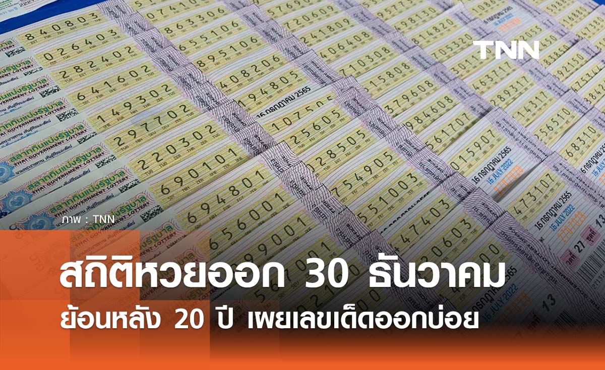 สถิติหวยออกวันที่ 30 ธันวาคม ย้อนหลัง 20 ปี  เผยเลขเด็ดออกบ่อย