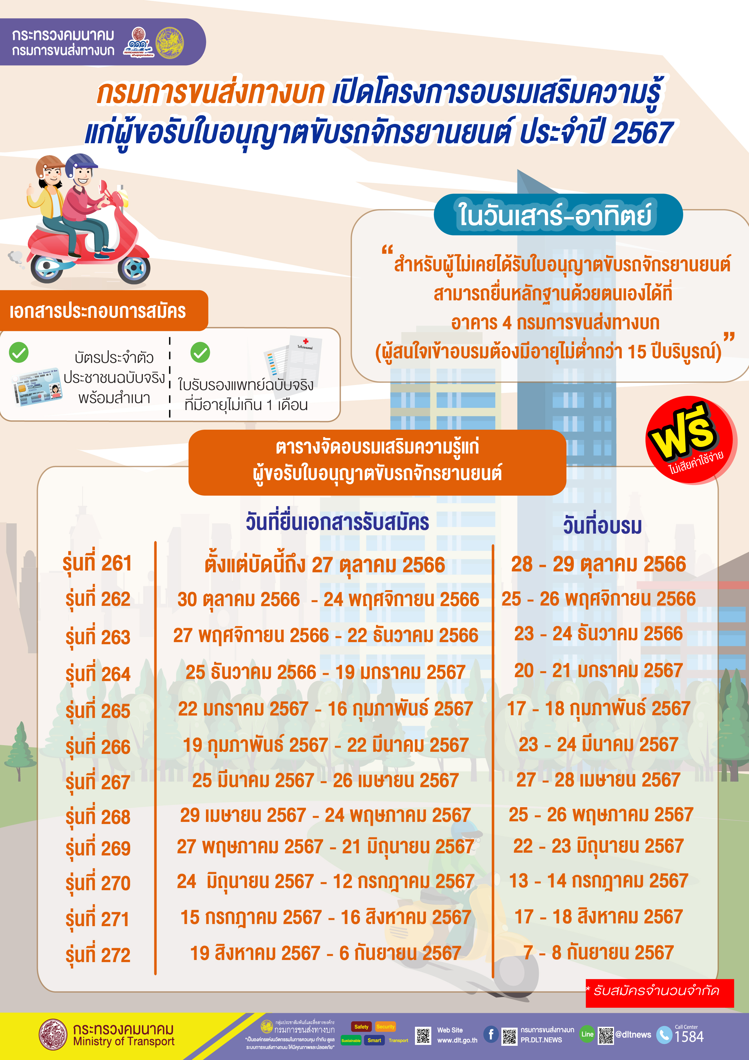 ทำใบขับขี่! กรมขนส่งฯจัดอบรมวันเสาร์-อาทิตย์ เช็กตารางการอบรมได้ที่นี่ ทำใบขับขี่! กรมขนส่งฯจัดอบรมวันเสาร์-อาทิตย์ เช็กตารางการอบรมได้ที่นี่