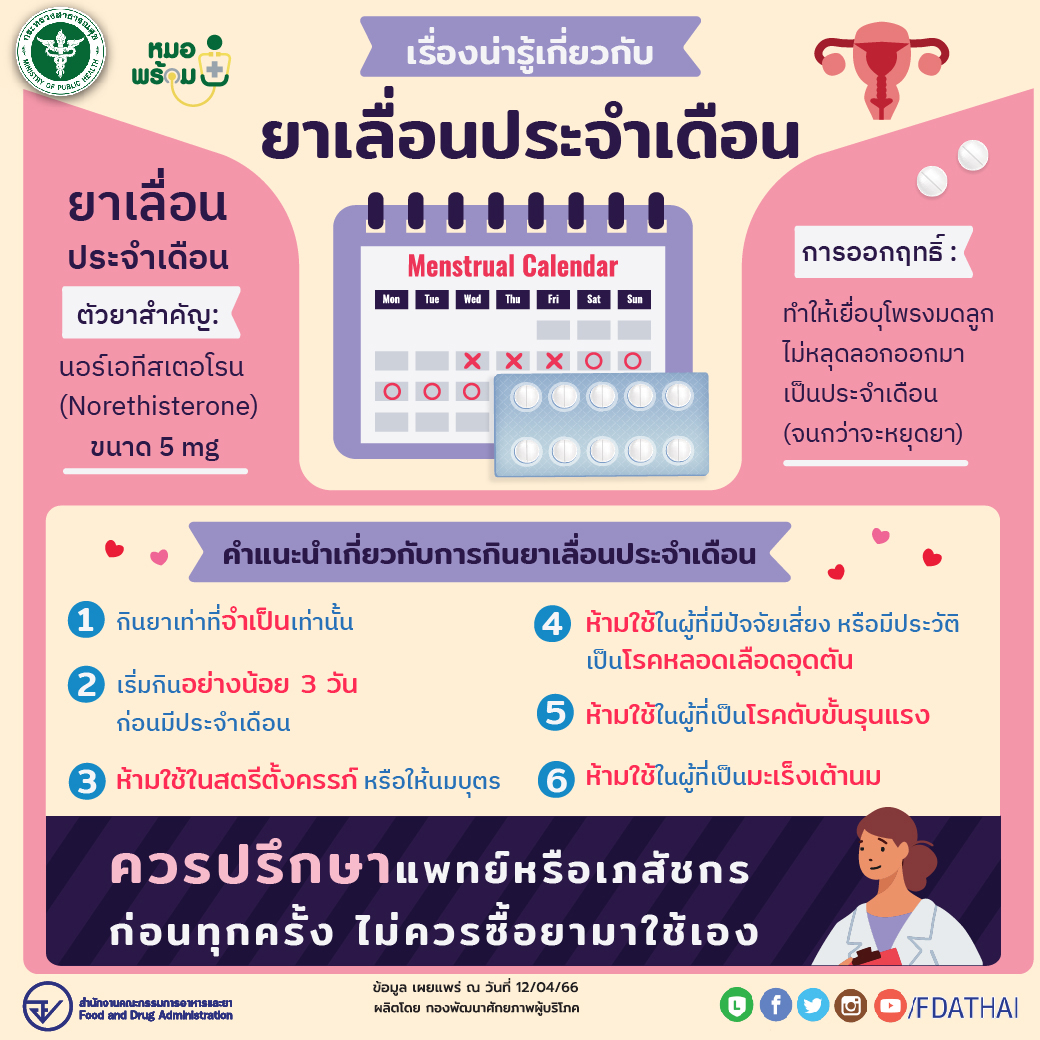 ยาเลื่อนประจำเดือน กินอย่างไร? เปิดอาการข้างเคียงถ้าใช้ยาบ่อยเกินไป 