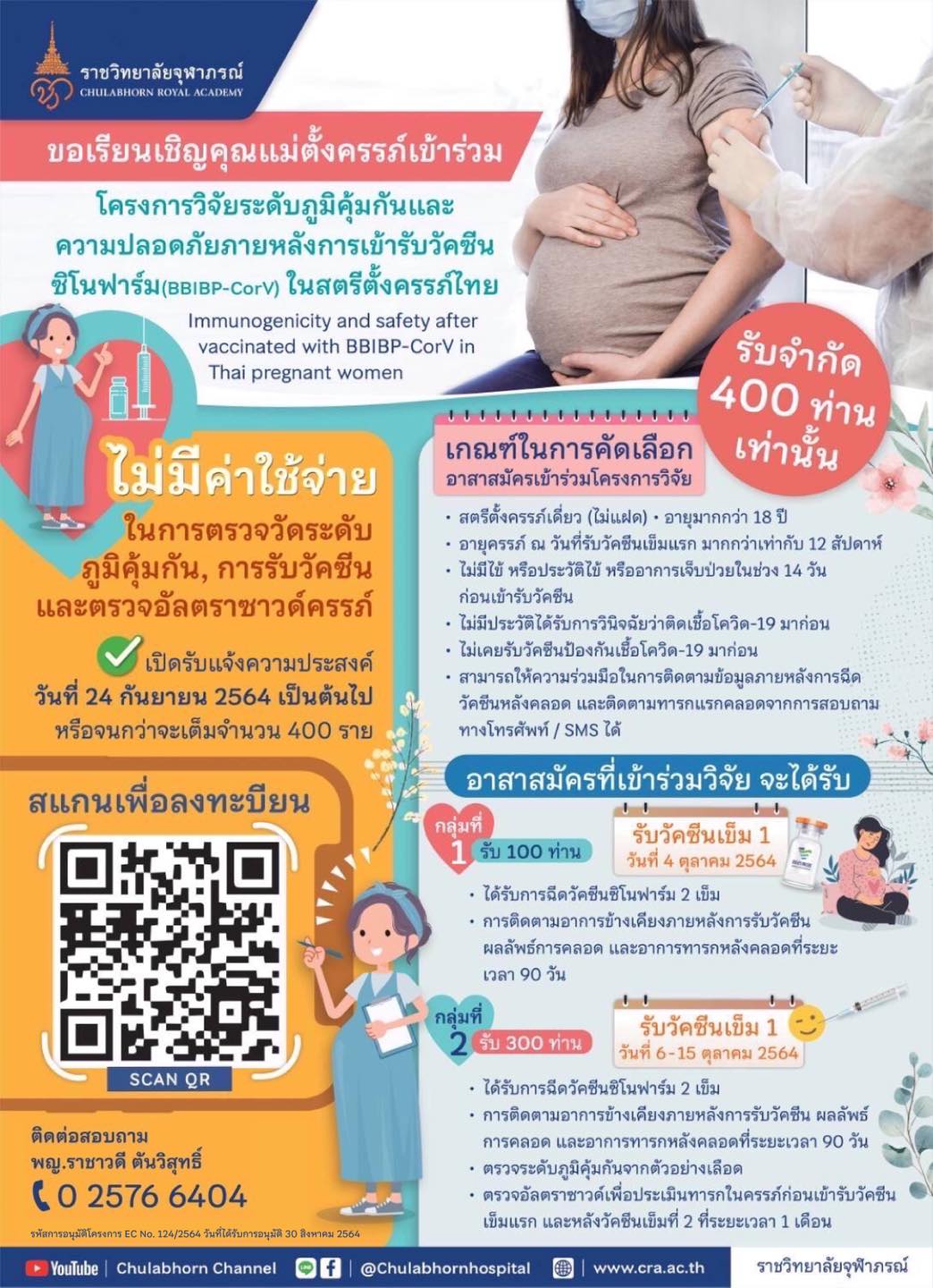 ชวนคุณแม่ตั้งครรภ์400คนเข้าโครงการวิจัยระดับภูมิคุ้มกันหลังฉีดซิโนฟาร์ม ชวนคุณแม่ตั้งครรภ์400คนเข้าโครงการวิจัยระดับภูมิคุ้มกันหลังฉีดซิโนฟาร์ม