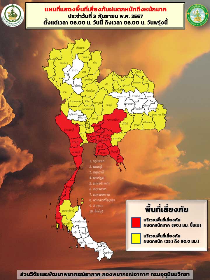 กรมอุตุนิยมวิทยา ประกาศเตือน ฉบับ 4 วันนี้ 53 จังหวัด ฝนตกหนักมากบาง กรมอุตุนิยมวิทยา ประกาศเตือน ฉบับ 4 วันนี้ 53 จังหวัด ฝนตกหนักมากบาง