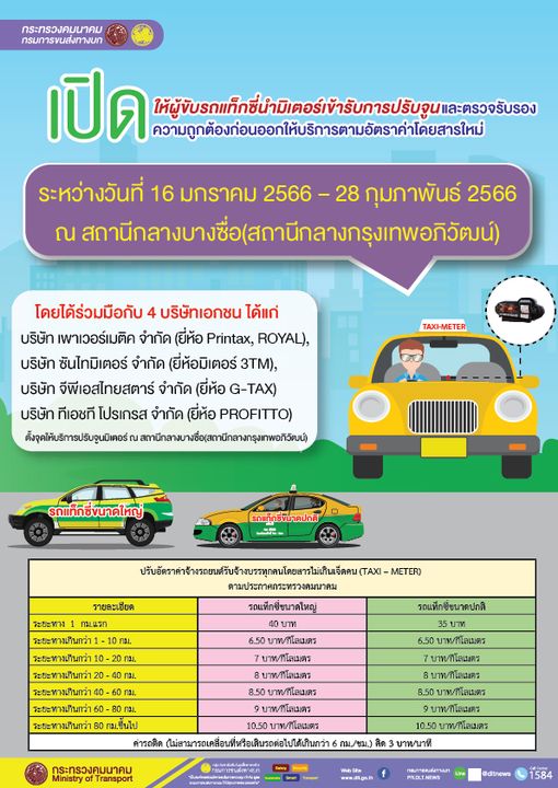 กรมขนส่งฯเปิดให้ แท็กซี่ ปรับจูนมิเตอร์อัตราใหม่ 16 ม.ค.นี้
