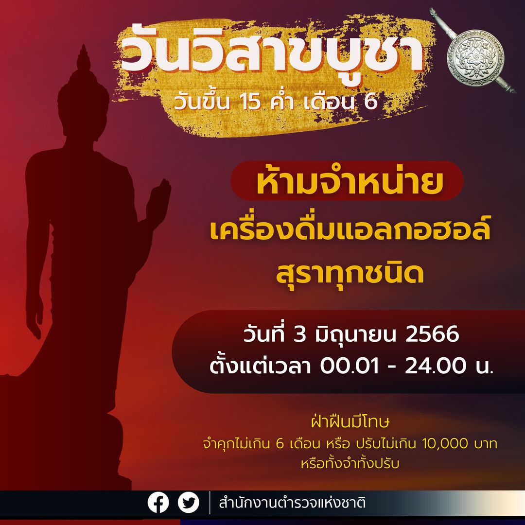 วันวิสาขบูชา 2566 ห้ามขาย เหล้า-เบียร์ ฝ่าฝืนเจอโทษหนัก เช็กเวลาที่นี่!