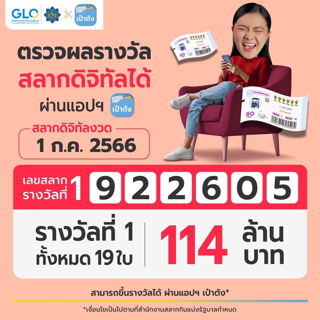 ตรวจหวย สลากดิจิทัล งวด 1 กรกฎาคม 2566 ถูกรางวัลที่ 1 รวม 19 ใบ 114 ล้าน!