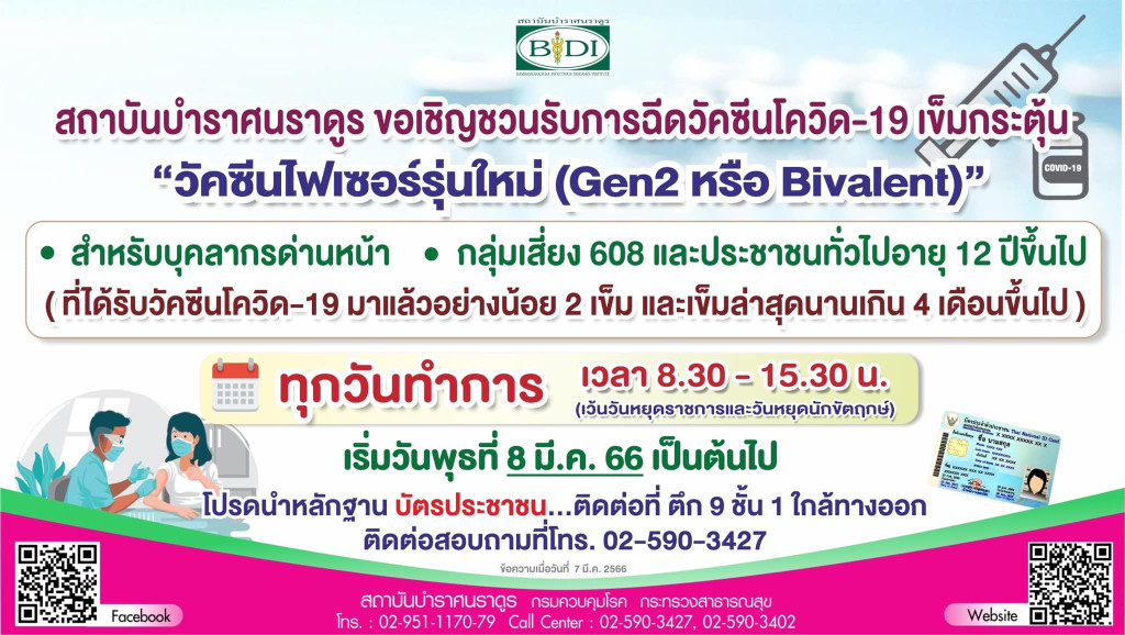 อัปเดตจุดฉีดวัคซีนโควิด “รุ่นใหม่” ( ไบวาเลนท์ ) ล่าสุด ปี 66 เปิดบริการที่ไหนบ้าง อัปเดตจุดฉีดวัคซีนโควิด “รุ่นใหม่” ( ไบวาเลนท์ ) ล่าสุด ปี 66 เปิดบริการที่ไหนบ้าง