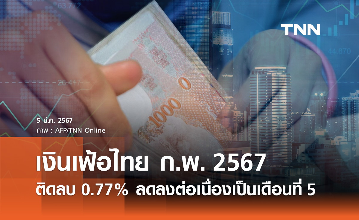 เงินเฟ้อ "กุมภาพันธ์ 2567" ติดลบ 0.77% ลดลงต่อเนื่องเป็นเดือนที่ 5
