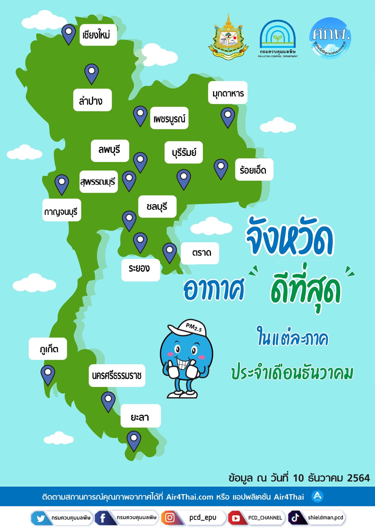 เปิดรายชื่อจังหวัดที่มี อากาศดีที่สุด ประจำเดือนธันวาคม 2564 เปิดรายชื่อจังหวัดที่มี อากาศดีที่สุด ประจำเดือนธันวาคม 2564