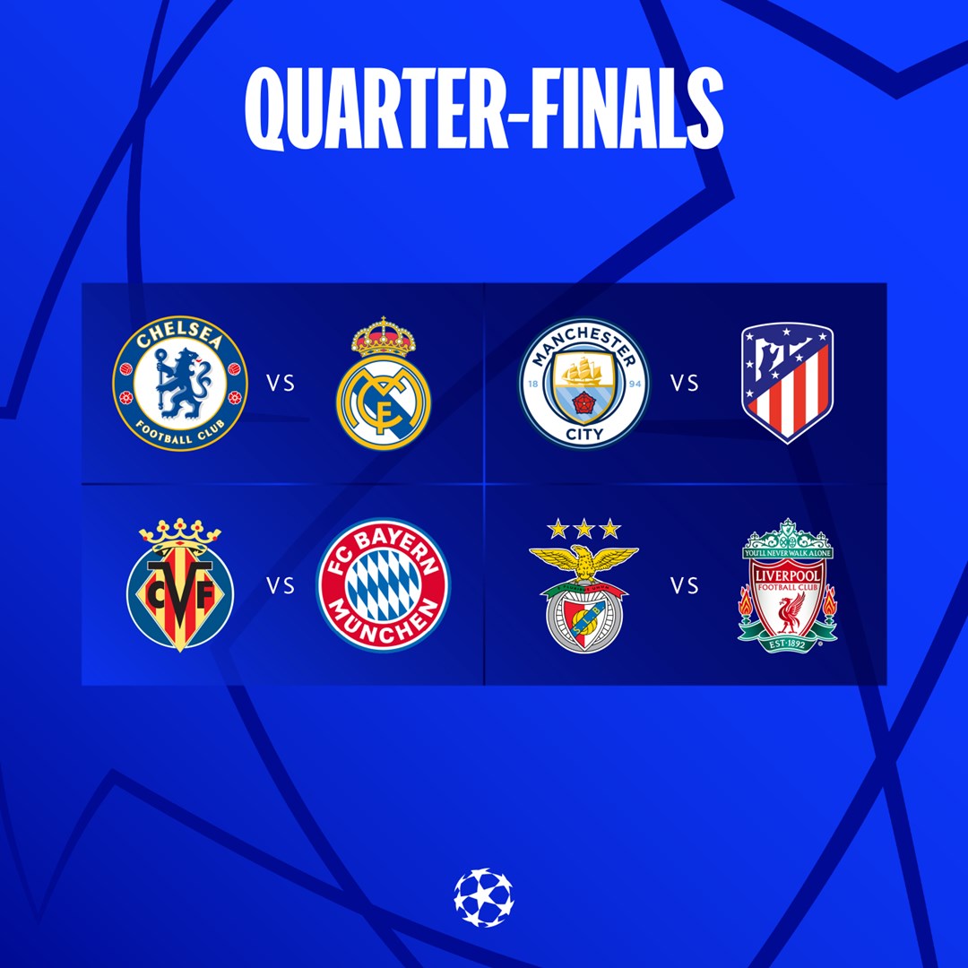 ผลการจับสลากประกบคู่ฟุตบอล ' ยูฟ่า แชมเปี้ยนส์ลีก 2021-22' รอบ 8 ทีมสุดท้าย ผลการจับสลากประกบคู่ฟุตบอล ' ยูฟ่า แชมเปี้ยนส์ลีก 2021-22' รอบ 8 ทีมสุดท้าย