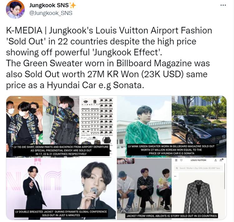 เสื้อ, กางเกงและกระเป๋าเป้ Louis Vuitton และรองเท้าที่ จองกุก BTS สวมที่สนามบินขายหมดเกลี้ยงใน 22 ประเทศทั่วโลก! เสื้อ, กางเกงและกระเป๋าเป้ Louis Vuitton และรองเท้าที่ จองกุก BTS สวมที่สนามบินขายหมดเกลี้ยงใน 22 ประเทศทั่วโลก!