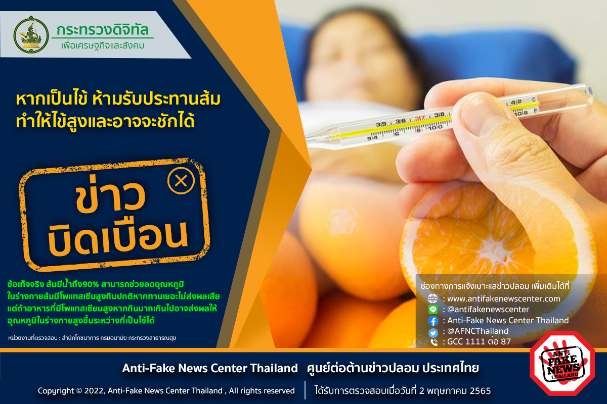 จริงหรือไม่? เป็นไข้ห้ามรับประทาน “ส้ม” อาจทำให้มีอาการหนักถึงชัก! จริงหรือไม่? เป็นไข้ห้ามรับประทาน “ส้ม” อาจทำให้มีอาการหนักถึงชัก!