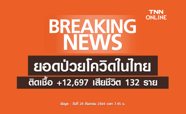 ยอดโควิดในไทย วันนี้ติดเชื้อรายใหม่ 12,697 ราย เสียชีวิต 132 ราย