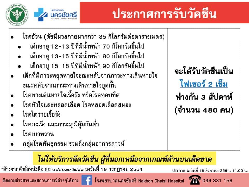 เช็กเงื่อนไข! นครปฐม เปิด Walk In ฉีดวัคซีนไฟเซอร์ เช็กเงื่อนไข! นครปฐม เปิด Walk In ฉีดวัคซีนไฟเซอร์
