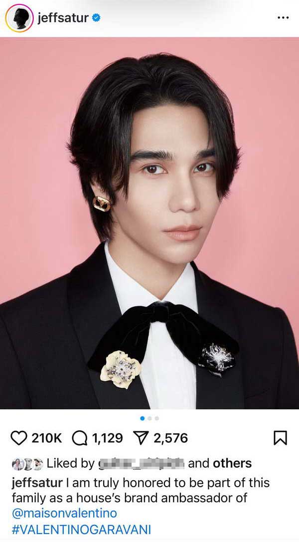 เจฟ ซาเตอร์ สุดปัง! ได้เป็นแบรนด์แอมบาสเดอร์ Valentino คนแรกในอาเซียน เจฟ ซาเตอร์ สุดปัง! ได้เป็นแบรนด์แอมบาสเดอร์ Valentino คนแรกในอาเซียน