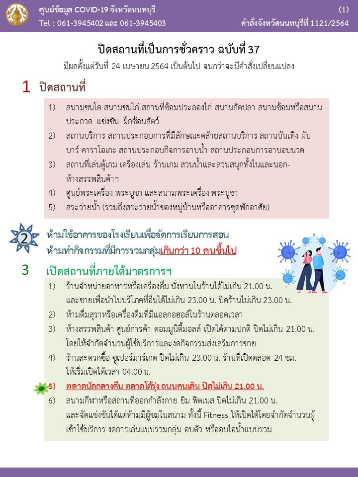 ผู้ว่าฯนนท์ สั่งปิดสถานที่ ขอความร่วมมืองดออกจากบ้าน 3 ทุ่ม - ตี 4