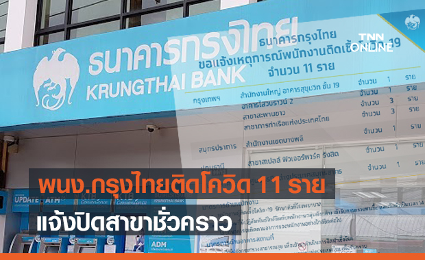 ธนาคารกรุงไทย พบพนักงานติดโควิด 11 ราย แจ้งปิดสาขาชั่วคราว