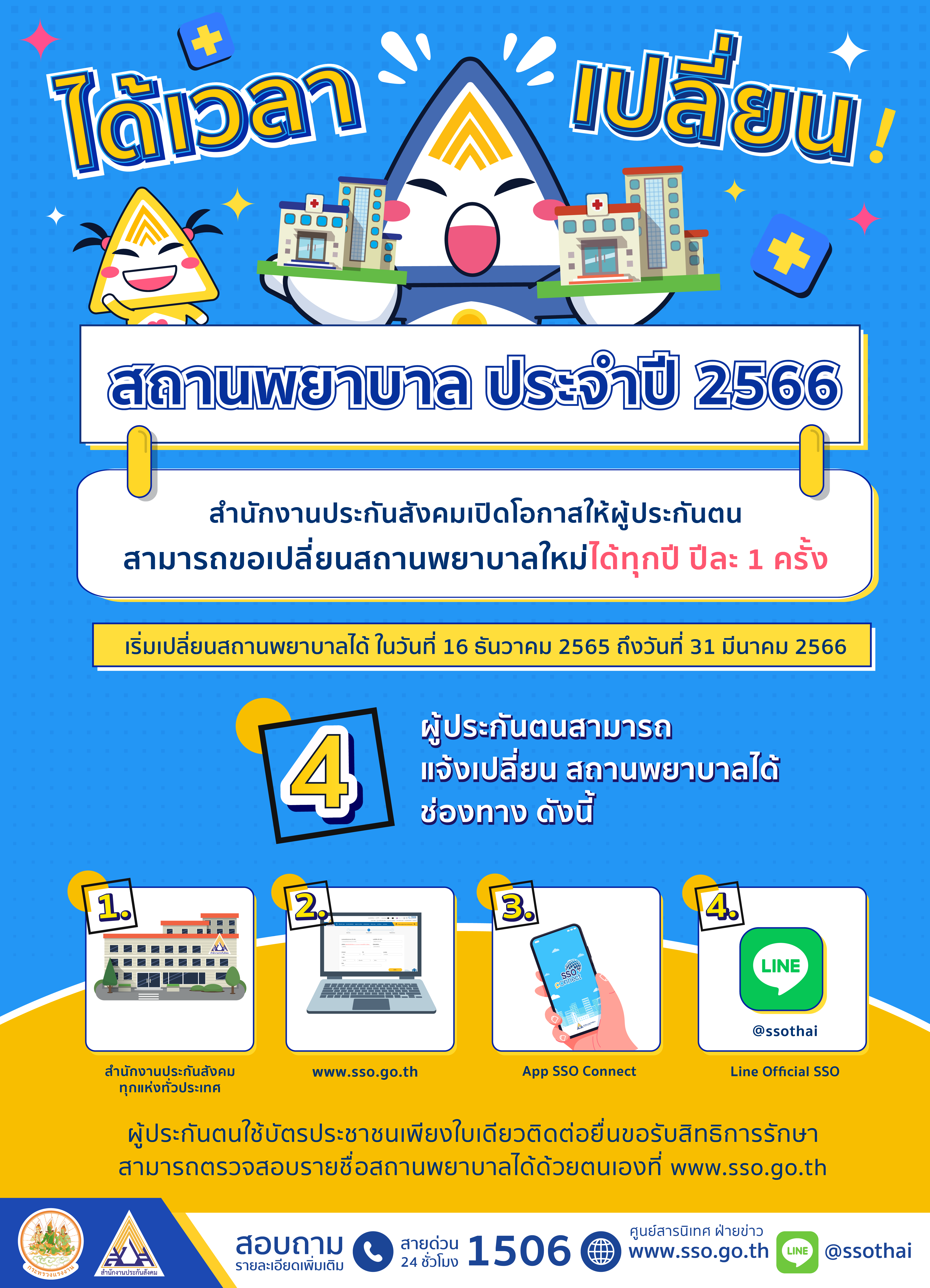 เช็ก 4 ช่อง ผู้ประกันตนเปลี่ยน สถานพยาบาล ปี66 ดีเดย์ 16 ธ.ค.นี้