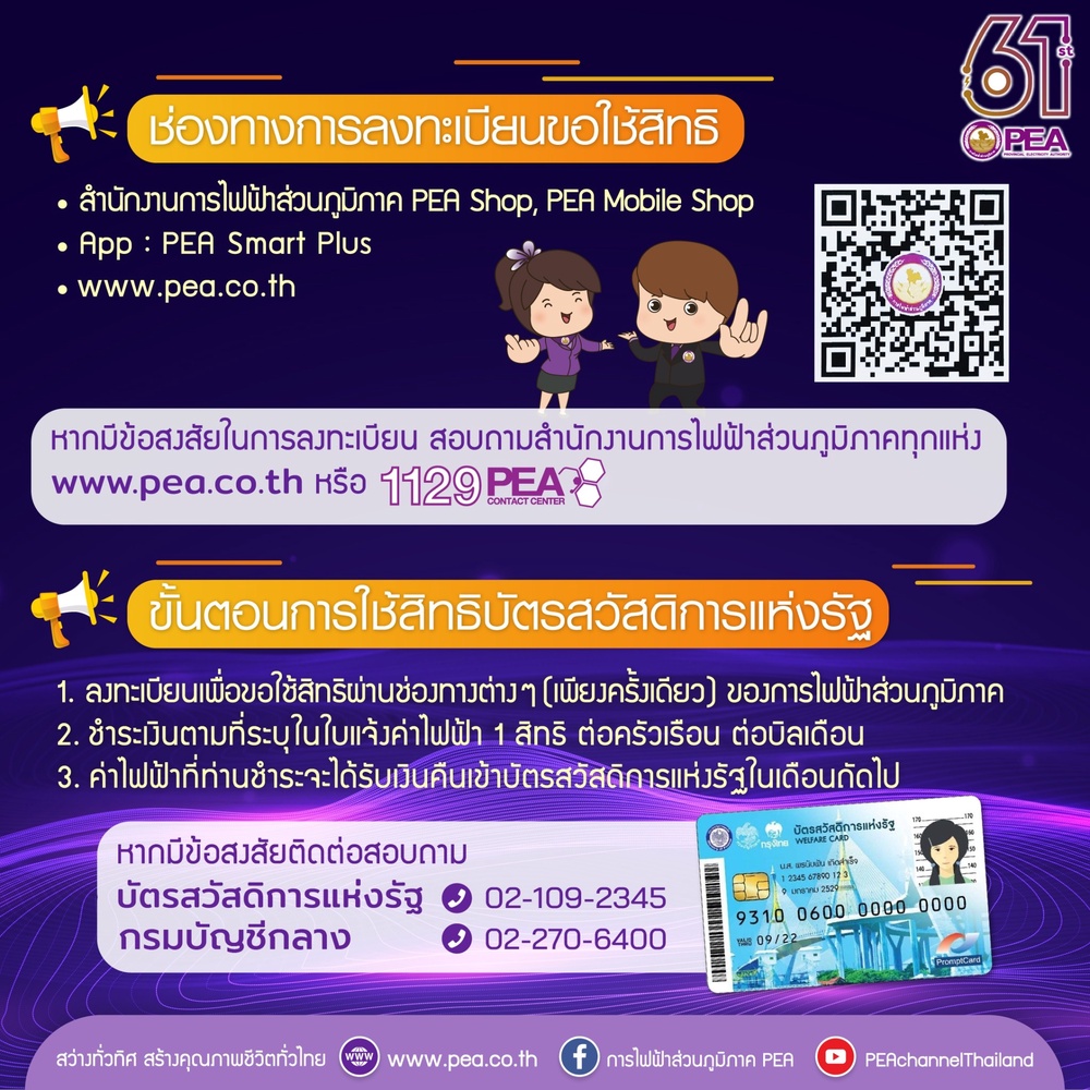 เช็กเลย! กฟภ.เปิดลงทะเบียนลดค่าไฟฟ้า 1 ปีสำหรับผู้ถือบัตรสวัสดิการแห่งรัฐ เช็กเลย! กฟภ.เปิดลงทะเบียนลดค่าไฟฟ้า 1 ปีสำหรับผู้ถือบัตรสวัสดิการแห่งรัฐ
