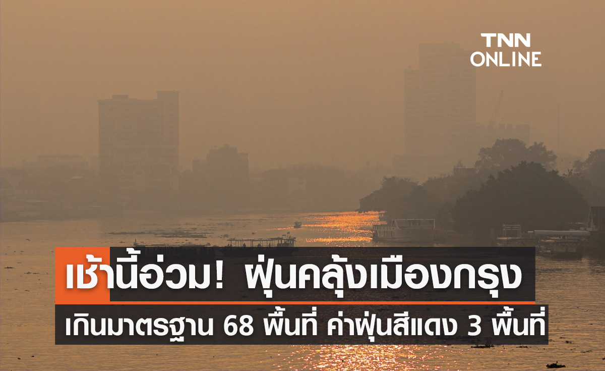 ค่าฝุ่นวันนี้ (1 กุมภาพันธ์)  PM 2.5 คลุ้งทั่วเมืองกรุง พบค่าฝุ่นสีแดง 3 พื้นที่