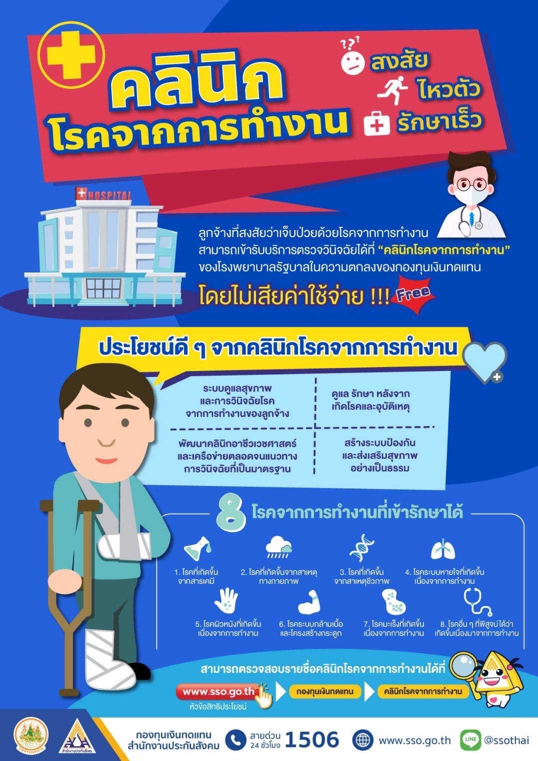 คลินิกโรคจากการทำงานเพื่อลูกจ้างประกันสังคม บริการตรวจฟรี-ไม่มีค่าใช้จ่าย คลินิกโรคจากการทำงานเพื่อลูกจ้างประกันสังคม บริการตรวจฟรี-ไม่มีค่าใช้จ่าย