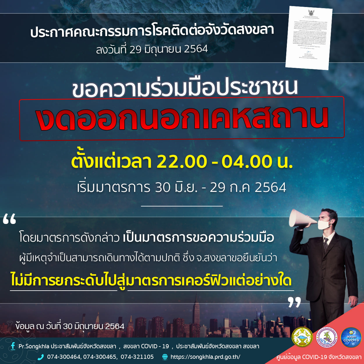 ประกาศใช้ยาแรงสู้ภัยโควิด สงขลา งัด เคอร์ฟิว ห้ามออกจากบ้าน 4 ทุ่มถึงตี 4 ประกาศใช้ยาแรงสู้ภัยโควิด สงขลา งัด เคอร์ฟิว ห้ามออกจากบ้าน 4 ทุ่มถึงตี 4