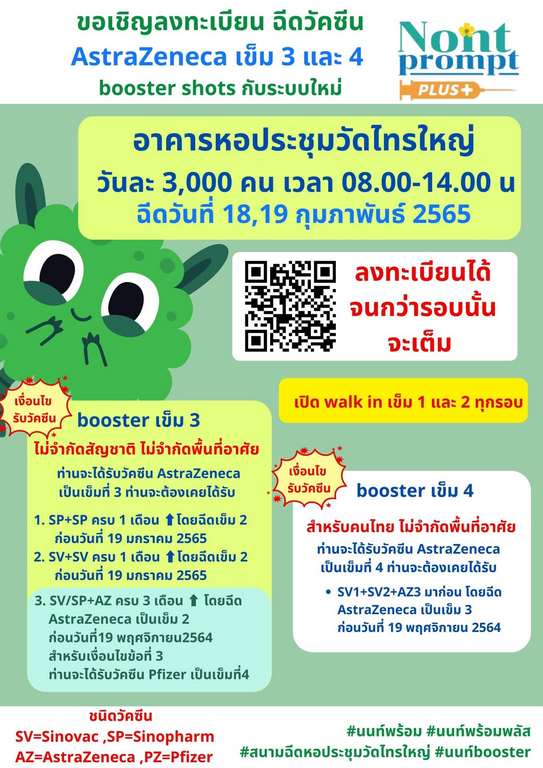 นนทบุรี เปิดลงทะเบียนฉีดวัคซีนกระตุ้นเข็ม 3-4 แอสตร้าฯ ผ่าน นนท์พร้อม plus นนทบุรี เปิดลงทะเบียนฉีดวัคซีนกระตุ้นเข็ม 3-4 แอสตร้าฯ ผ่าน นนท์พร้อม plus