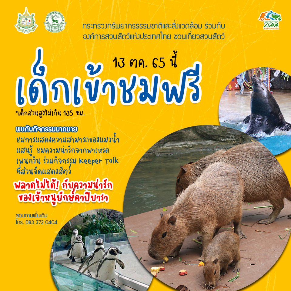 เด็กๆเที่ยวสวนสัตว์ฟรี! 13 ต.ค. นี้ เปิดต้อนรับ 6 แห่งทั่วประเทศ 