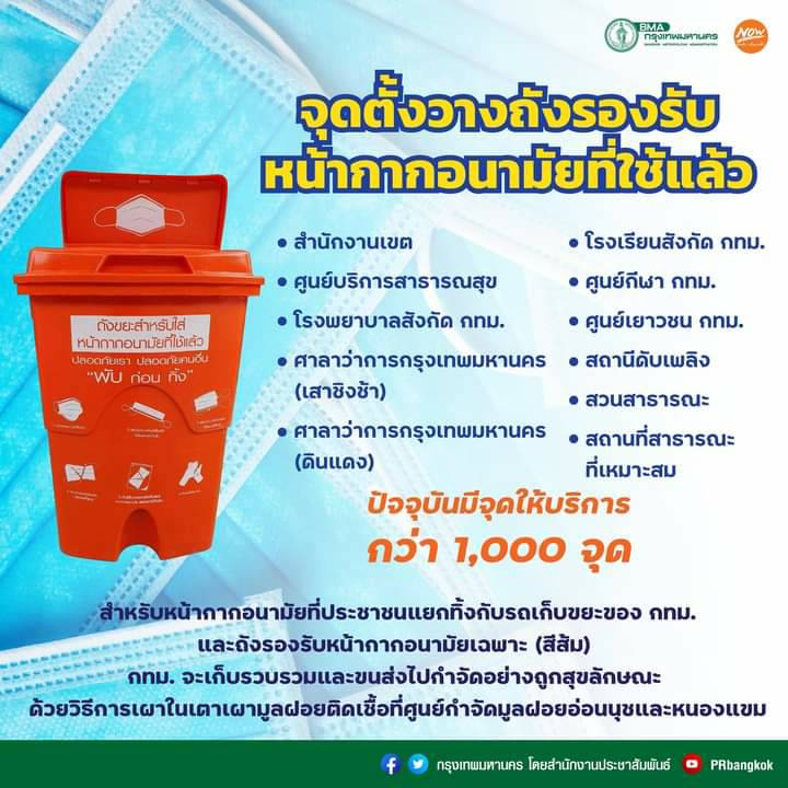 เปิดพิกัด 50 เขตทั่วกทม. วางถังรองรับหน้ากากอนามัยใช้แล้วกว่า 1,000 จุด เปิดพิกัด 50 เขตทั่วกทม. วางถังรองรับหน้ากากอนามัยใช้แล้วกว่า 1,000 จุด