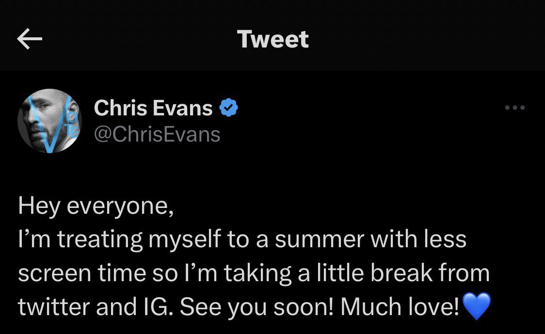 “Chris Evans” เลิกเล่นโซเชียลชั่วคราวเพื่อใช้เวลาซัมเมอร์ห่างจากจอมือถือ “Chris Evans” เลิกเล่นโซเชียลชั่วคราวเพื่อใช้เวลาซัมเมอร์ห่างจากจอมือถือ