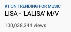 สถิติโลก 100 ล้านวิว!! ‘ลิซ่า’ พาเอ็มวี LALISA ทะลุ 100 ล้านวิวเร็วที่สุดในโลก (มีคลิป)
