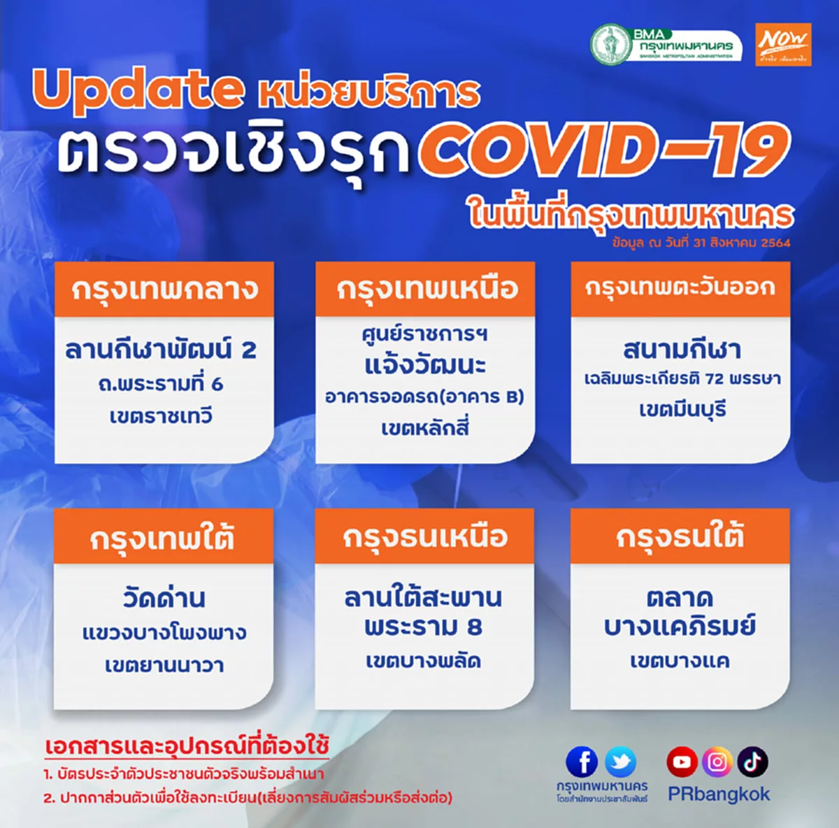 เช็กทีนี่ 6 จุด ตรวจโควิด ของกทม.เปิดคัดกรอง ATK วันสุดท้ายถึง 15 ต.ค.นี้ เช็กทีนี่ 6 จุด ตรวจโควิด ของกทม.เปิดคัดกรอง ATK วันสุดท้ายถึง 15 ต.ค.นี้