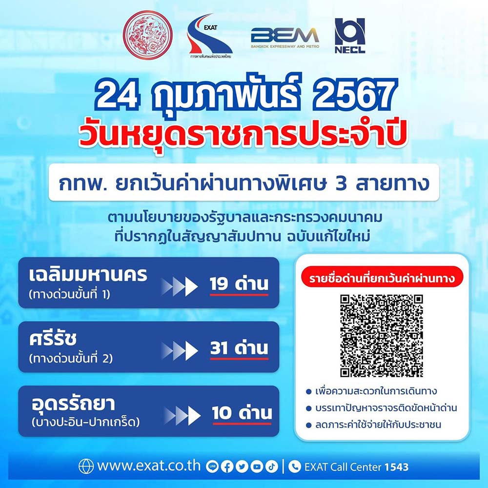 วันมาฆบูชา 24 กุมภาพันธ์ 2567 ขึ้นทางด่วนฟรี 60 ด่าน เส้นทางไหนบ้างเช็กที่นี่ วันมาฆบูชา 24 กุมภาพันธ์ 2567 ขึ้นทางด่วนฟรี 60 ด่าน เส้นทางไหนบ้างเช็กที่นี่