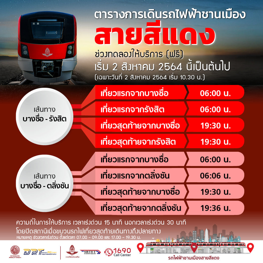 เริ่มพรุ่งนี้ เปิดใช้บริการรถไฟฟ้าสายสีแดง ประชาชนขึ้นฟรี3เดือน