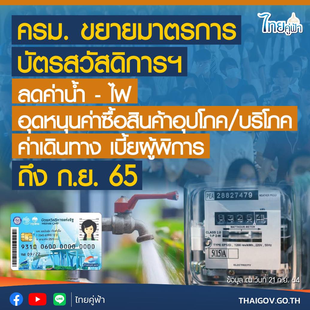 เช็กรายละเอียดมาตรการ ‘ลดค่าน้ำ-ค่าไฟ’ สำหรับผู้ถือบัตรสวัสดิการแห่งรัฐ เช็กรายละเอียดมาตรการ ‘ลดค่าน้ำ-ค่าไฟ’ สำหรับผู้ถือบัตรสวัสดิการแห่งรัฐ