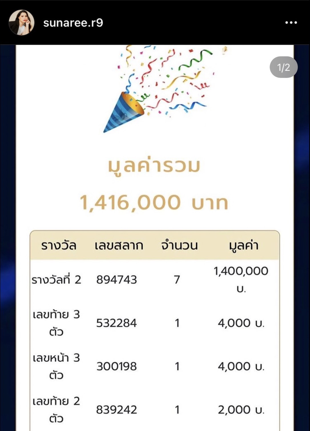 สุนารี ปังไม่หยุด ถูกลอตเตอรี่หลักล้าน สุนารี ปังไม่หยุด ถูกลอตเตอรี่หลักล้าน