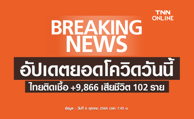 โควิด-19 วันนี้ ไทยติดเชื้อเพิ่ม 9,866 ราย เสียชีวิต 102 ราย