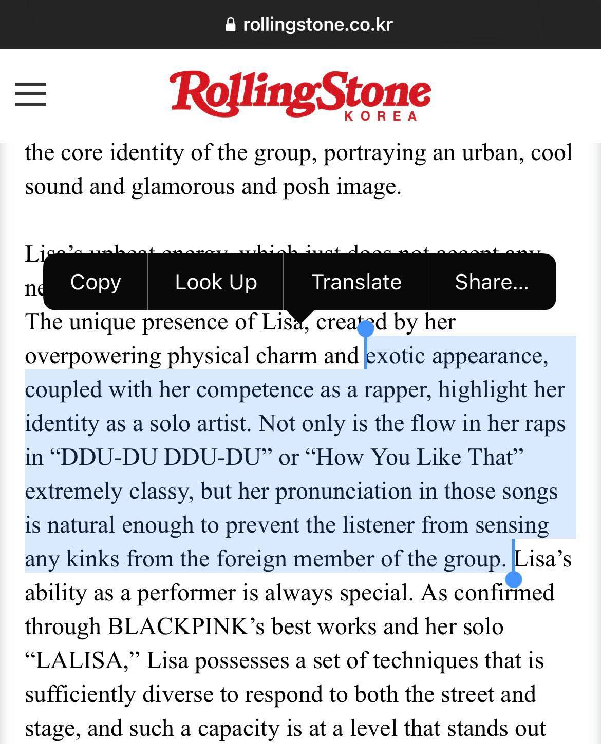 BLNK ขอให้นิตยสาร The Rolling Stone ขอโทษ จีซู และ ลิซ่า จากการเขียนบทความที่ไม่ให้เกียรติ 2 ไอดอล